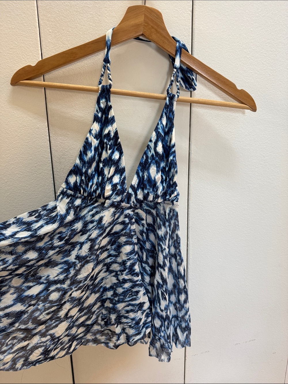 Blue & White Halter Swim Cover-Up Dress